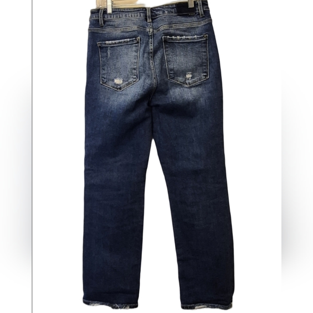 Risen 13/31 Med Dark Wash Denim Straight Leg Jeans Distressed 28" Inseam - Picture 2 of 5